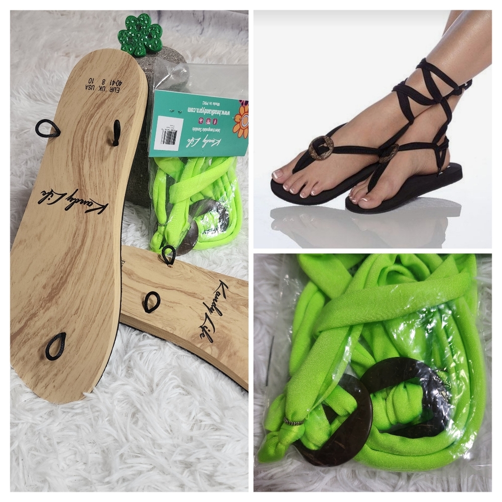 Kandy Life Interchangeable FLAT Sandals Soft Fabric GREEN SHORT STRAP/ 10/ NWT